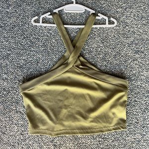 Shein M army green cropped top, Never Worn, crossing neck line, halter straps
